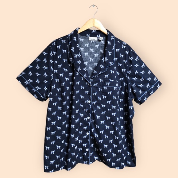 L.L.Bean Cotton Navy Blue Dog Patterned Pajamas Set Shirt & Shorts Women’s 2X - Picture 2 of 15